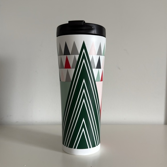 Starbucks Christmas 12 OZ Triangular Pattern Metal Coffee Travel Mug - Picture 3 of 5